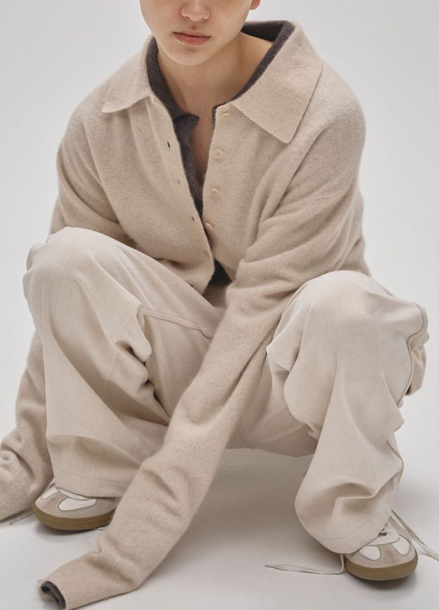 毛混針織POLO領上衣